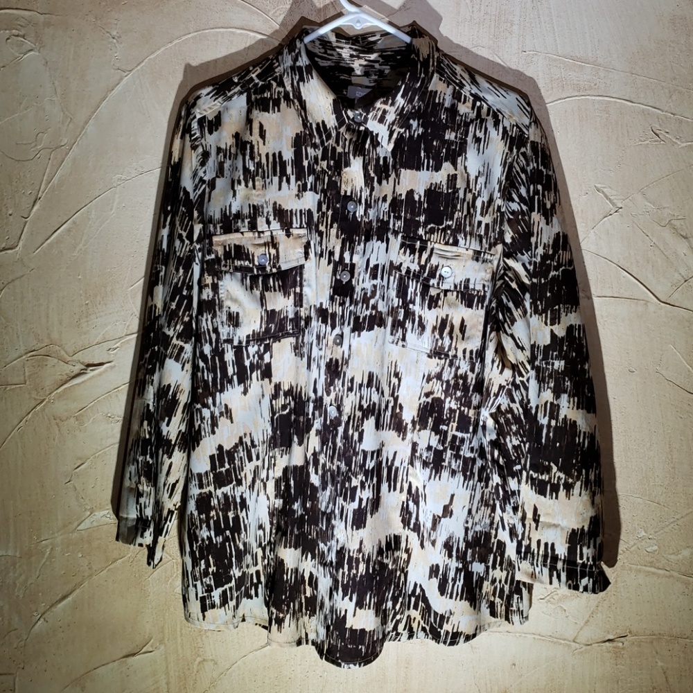 Chico's Brown Button Down Shirt Top Large